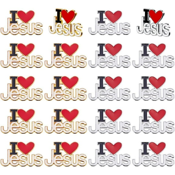 20Pcs 2 Colors I Love Jesus Brooches Pin Religious Christian Enamel Pins Bible Lapel Pin Alloy Badge Brooch for DIY handcrafting