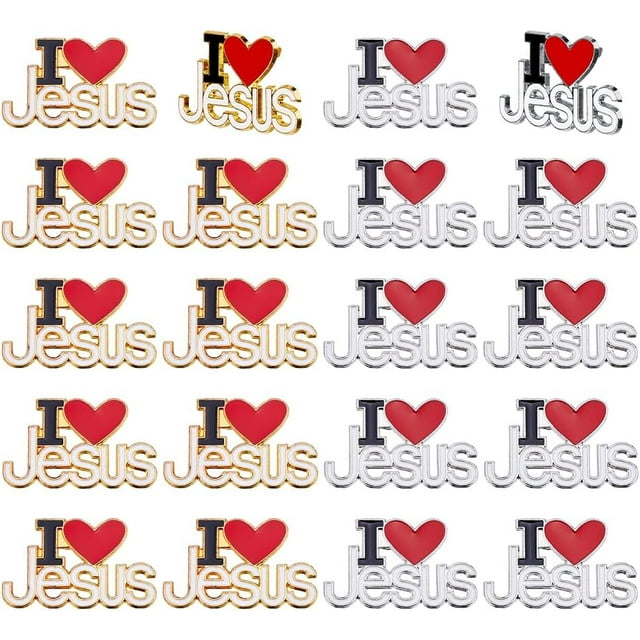 20 broches de 2 colores con la inscripción "Amo a Jesús". Pin religioso cristiano esmaltado con la Biblia. Insignia de aleación.