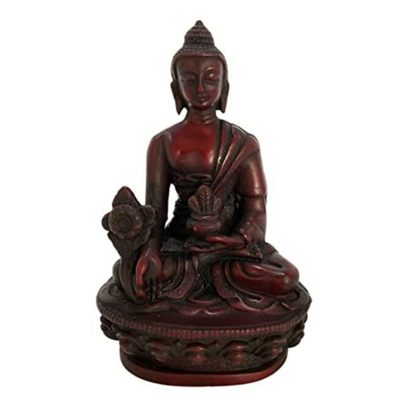 Red Sitting Medicine Buddha Resin Figurine 4.25 Inch Made in Nepal Buddhism