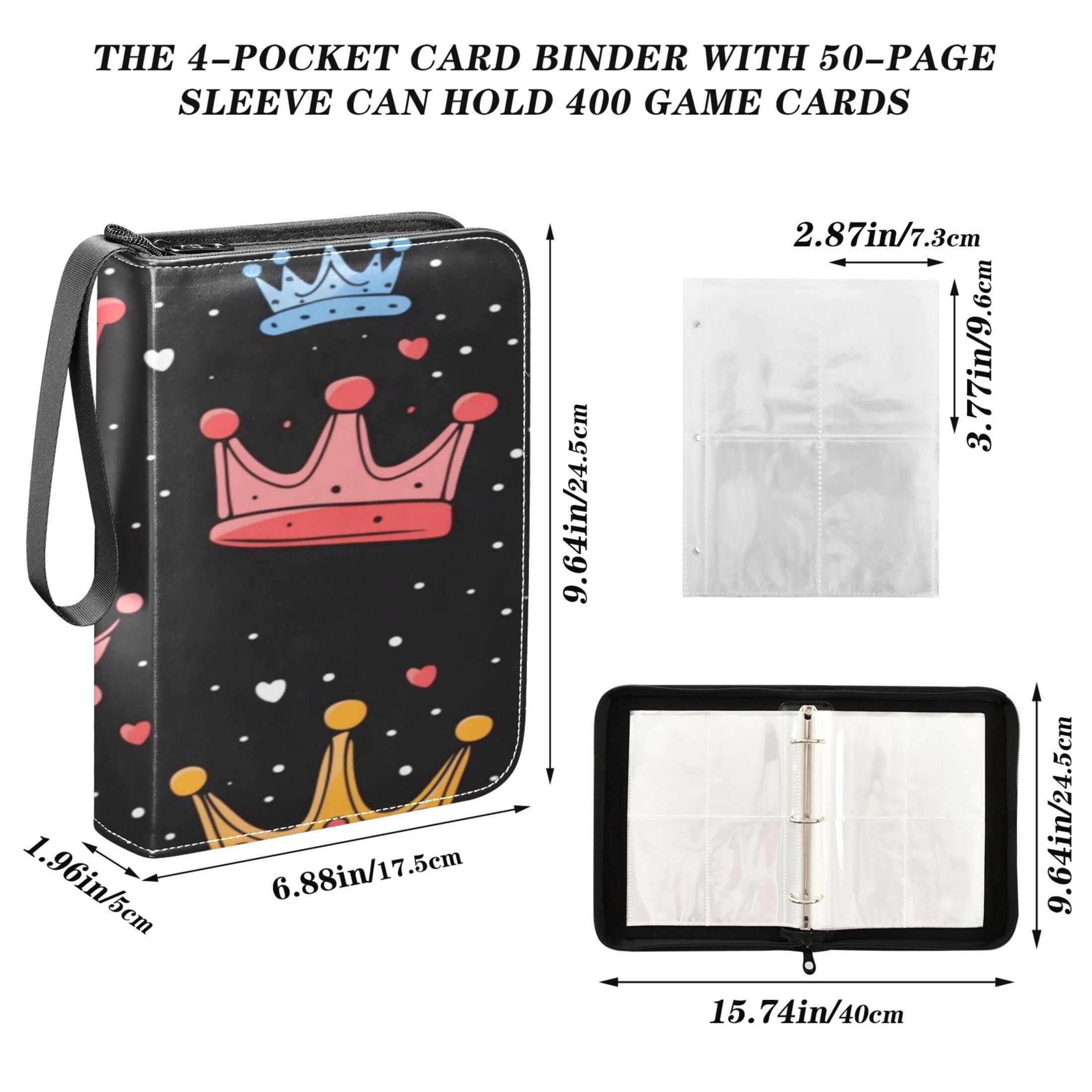 Game Card Storage Bag Collectible Trading Card Albums The 4-Pocket Card Binder With 50-Page Sleeve Can Hold 400 Game Cards Cartoon Crown Cute