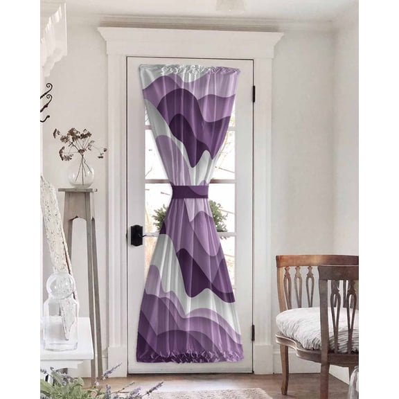 Purple Ombre Blackout Door Curtains for French, Glass,Front, Back, Patio Door, Modern Geometric Moire Abstract Art Thermal Insulated Rod Pocket Window Curtain Drapes With Tiebacks 25"x72"