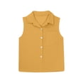 thumbnail image 5 of CAICJ98 Girls Cotton Linen Shirts Sleeveless Collared Tops Oversized Button Up Work Shirts Casual Summer Blouses (Yellow,9-10 Years), 5 of 6