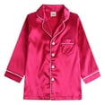 thumbnail image 4 of larppty Toddler Girls Boys Silk Satin Pajama Sets Unisex Infant Baby Button Down Shirt Top and Pants Set 2Pcs Sleepwear Loungewear Clothes, 4 of 7