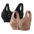 thumbnail image 2 of IQOGKRN 2 Pack Front Snap Closure Bras for Women No Underwire Push Up Bra Plus Size Front Button Comfort Cotton Bras Color #1 Size 38, 2 of 3