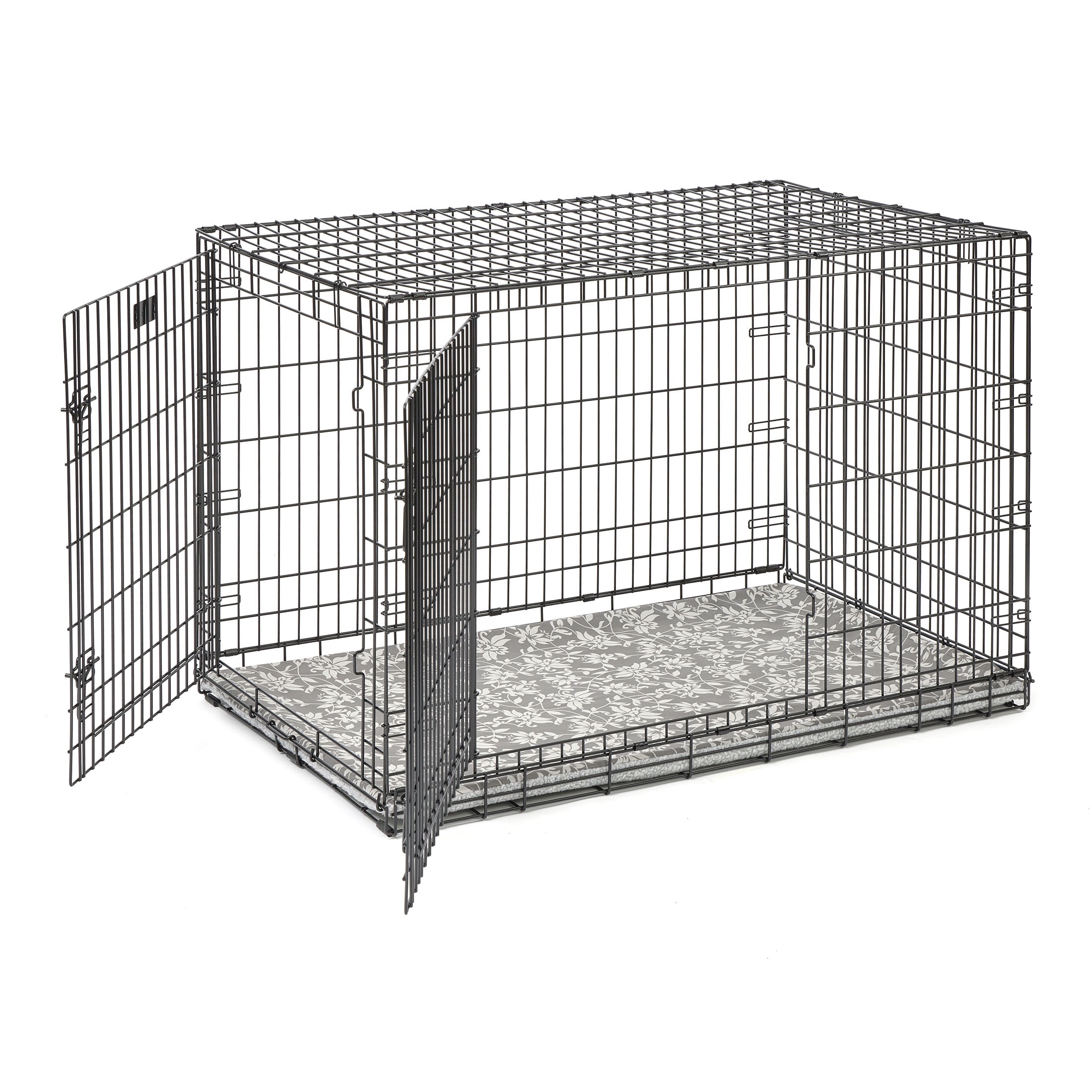 MidWest Quiet Time Reversible Crate Pan Cover 48" Gray Floral/Fleece