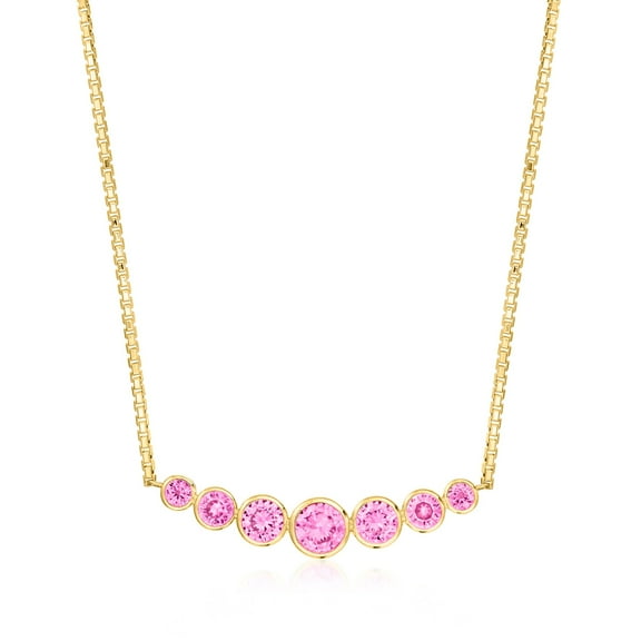Pure Collection by Ross-Simons 1.60 ct. t.w. Graduated Bezel-Set Lab-Grown Pink Sapphire Curved Bar Necklace in 18kt Gold Vermeil, Women's, Adult