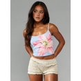 thumbnail image 5 of Women Y2k Floral Print -Tank Top Scoop Neck Spaghetti Strap Camisole Slim Fit Crop Vintage Streetwear Blue L, 5 of 8