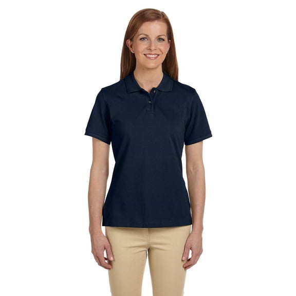 The Harriton Ladies 6 oz Ringspun Cotton PiquÃ© Short Sleeve Polo Shirt - NAVY - L