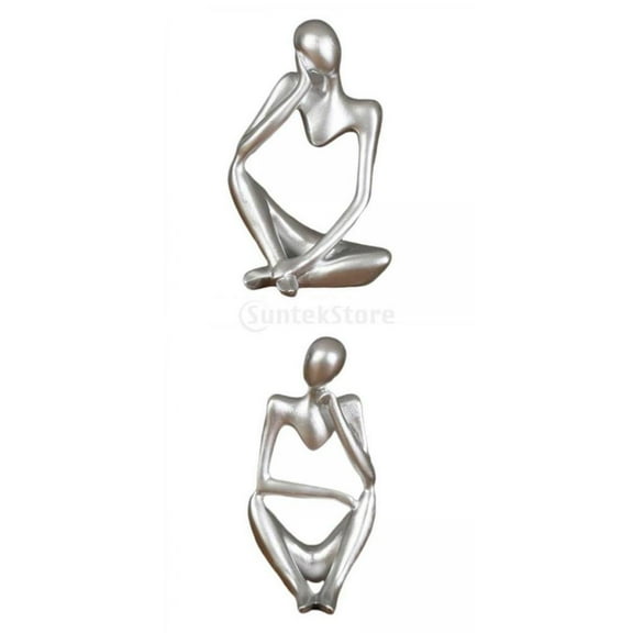 2x Thinker Sculpture Modern Hollow Figurine Character Statue for Home Office