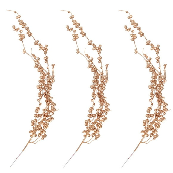 3pcs Christmas Simulated Berry Branches Christmas Tree Branch (Golden)