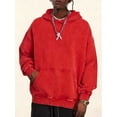 thumbnail image 4 of Men Hoodies Oversized Unisex Acid Wash Hoodie Vintage Cotton Sweatshirt Red M, 4 of 7