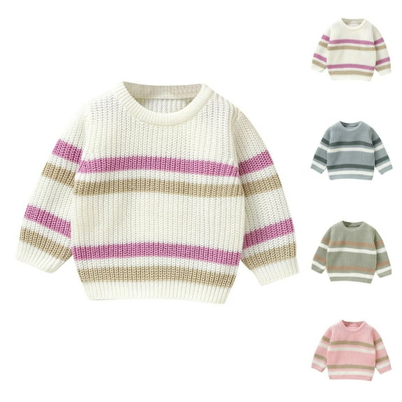 QQAMB Toddler Baby Girl Boy Long Sleeve Stripe Knit Sweater Crewneck Pullover Fall Winter Warm Tops Clothes,6 Months