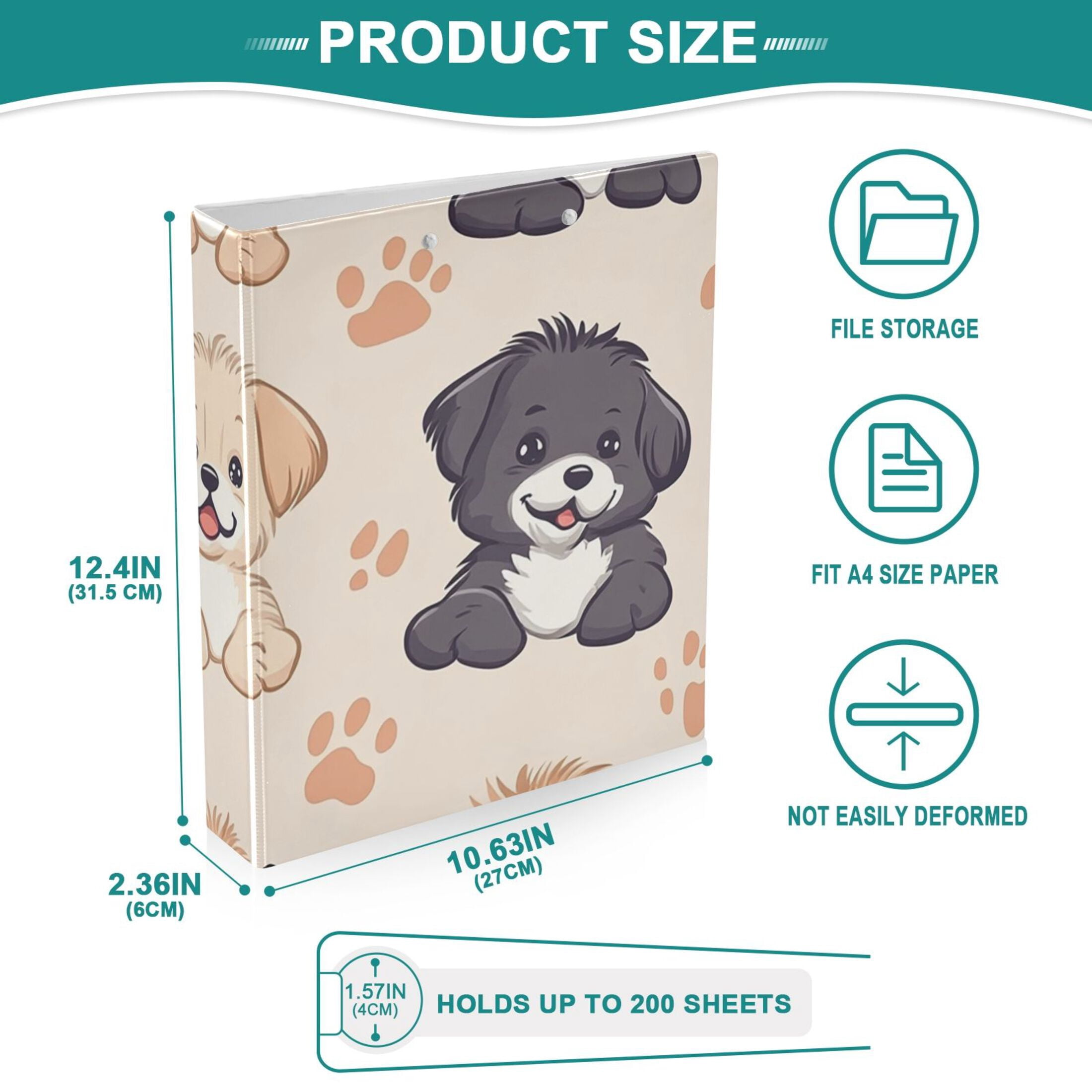 Smile Puppys Dogs 3 Ring Binders 1.5 inch Hardcover File Folders with Interior Pockets A4 Size Organizer for School Office Hospital