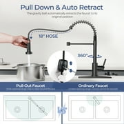 TVOFEK Kitchen Faucet with Pull Down Sprayer and Soap Dispenser, Black Single Handle Kitchen Sink Faucets with Deck Plate for 1 or 3 Hole, Spring Faucet for RV Laundry Bar