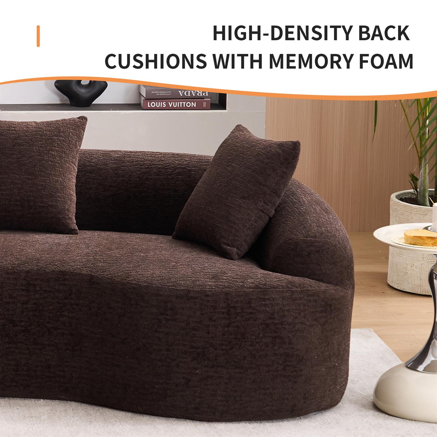 Demi Bonn 110"L Modular Sectional Sofa with Full Compression Sponge, Curved Design, High-Density Chenille Sleeper Couch for Living Room, 800 lbs Capacity, Brown