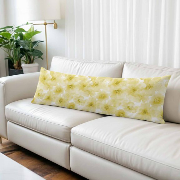 Yellow Flowers Body Pillow Cover 20x54, Rustic Floral Leaves Garden Country Decorative Pillowcase with Zipper, Microfiber Pillow Protector, Soft Breathable Long Lumbar Pillowcases for Women