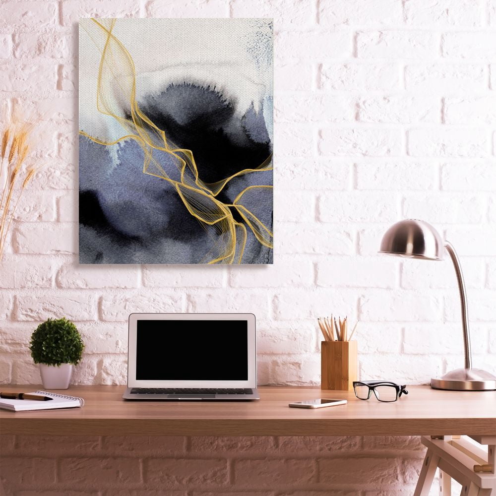 Stupell Industries Modern Coastal Abstract Organic Lines Blue Gold Canvas Wall Art Design by Irena Orlov, 36" x 48"