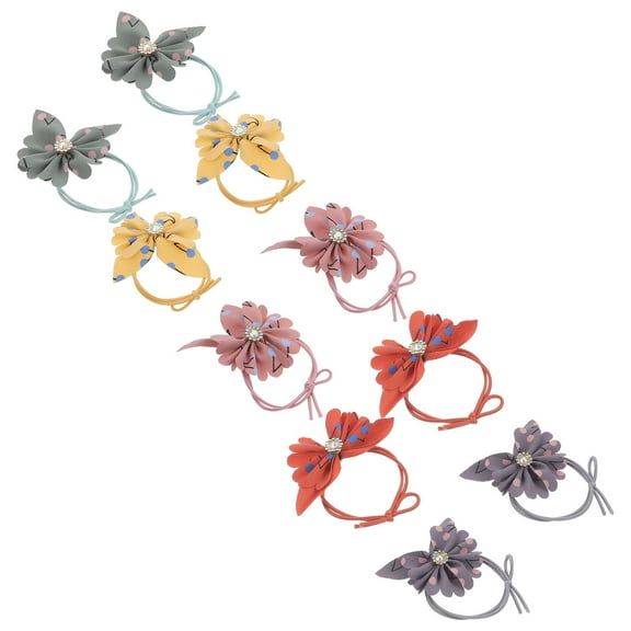 Luxshiny 10Pcs Assorted Color Flower Hair Ties Elastic Hair Bands Stylish Ponytail Holders