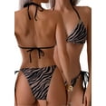 thumbnail image 3 of Women'S String Two Piece Halter Top Triangle Bikini Set with Tie Side Bottom Swimsuit Bathing Suits Coffee Stripes L, 3 of 8
