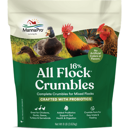 Manna Pro All Flock Crumbles with Probiotic for Chickens - 1 Bag - 8 lbs.