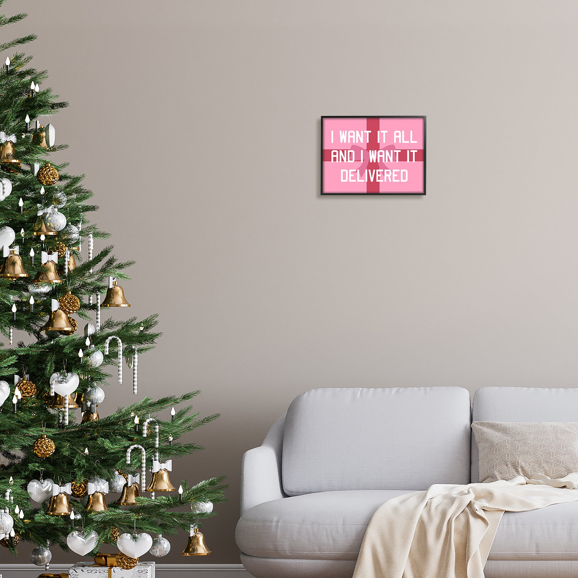 Stupell Industries Funny Want Gifts Delivered Holiday Painting Black Framed Art Print Wall Art, 14 x 11