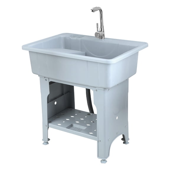 Wliqien Plastic Laundry Sink, Utility Sink Laundry Tub, Portable Hand Wash Station, Outdoor Sink with Hose Hook Up, Freestanding Laundry Sink with Removable Washboard, for Washing Room, Backyard