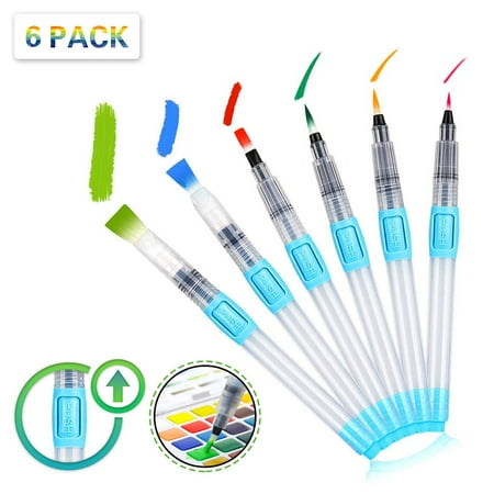 - PuTwo Water Brush Pen 6 Pcs Watercolor Brush Pen Set Refillable Water Paintbrush 100% Non-Toxic Paint Brushes for Kids & Adult Paint Brush Pen for Watercolor Painting Calligraphy Lettering - Blue