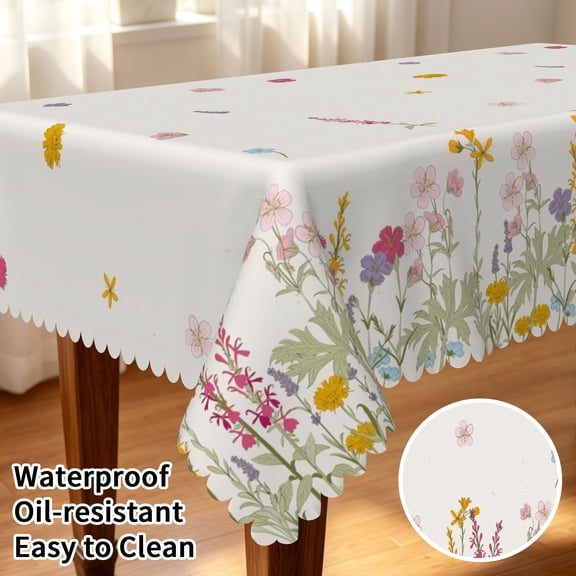 Tchckioa Rectangle Tablecloth,Stain Proof Waterproof Table Cloths for Dining(Colorful Flowers,60x102 Inch)