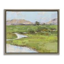 Stupell Industries Hillside Winding Stream Landscape Painting Brown Floater Framed Art Print Wall Art, 31 x 25