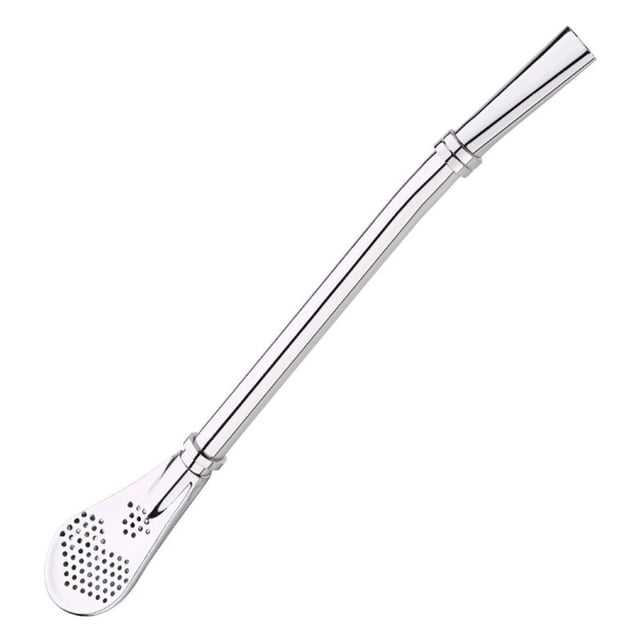 Tasse en Acier Inoxydable avec Paille Cuillère à Double Aspiration Trou de Filtre Double Face Multi-Usage