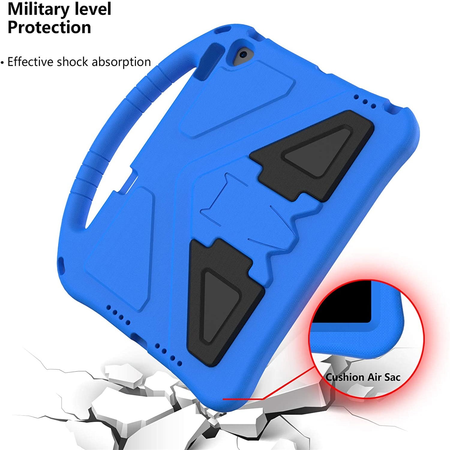 SaniMore Kids Case for iPad 10.2 2021/2020/2019, iPad 9th/8th/7th Generation Case with Pencil Holder & Screen Protector, Shock Proof Light Weight Convertible Handle Stand Kids Shell Case, Blue