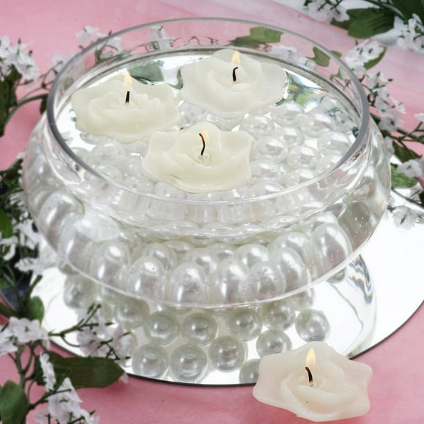 Efavormart Set of 4 White Unscented Floating Rose Candle for Wedding