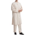 thumbnail image 5 of Handshe Men's Muslim Thobe and Shirt Set, Long Sleeve Round Neck Button Front with Pocket, Comfortable for Daily Wear and Islamic Wears, 5 of 9