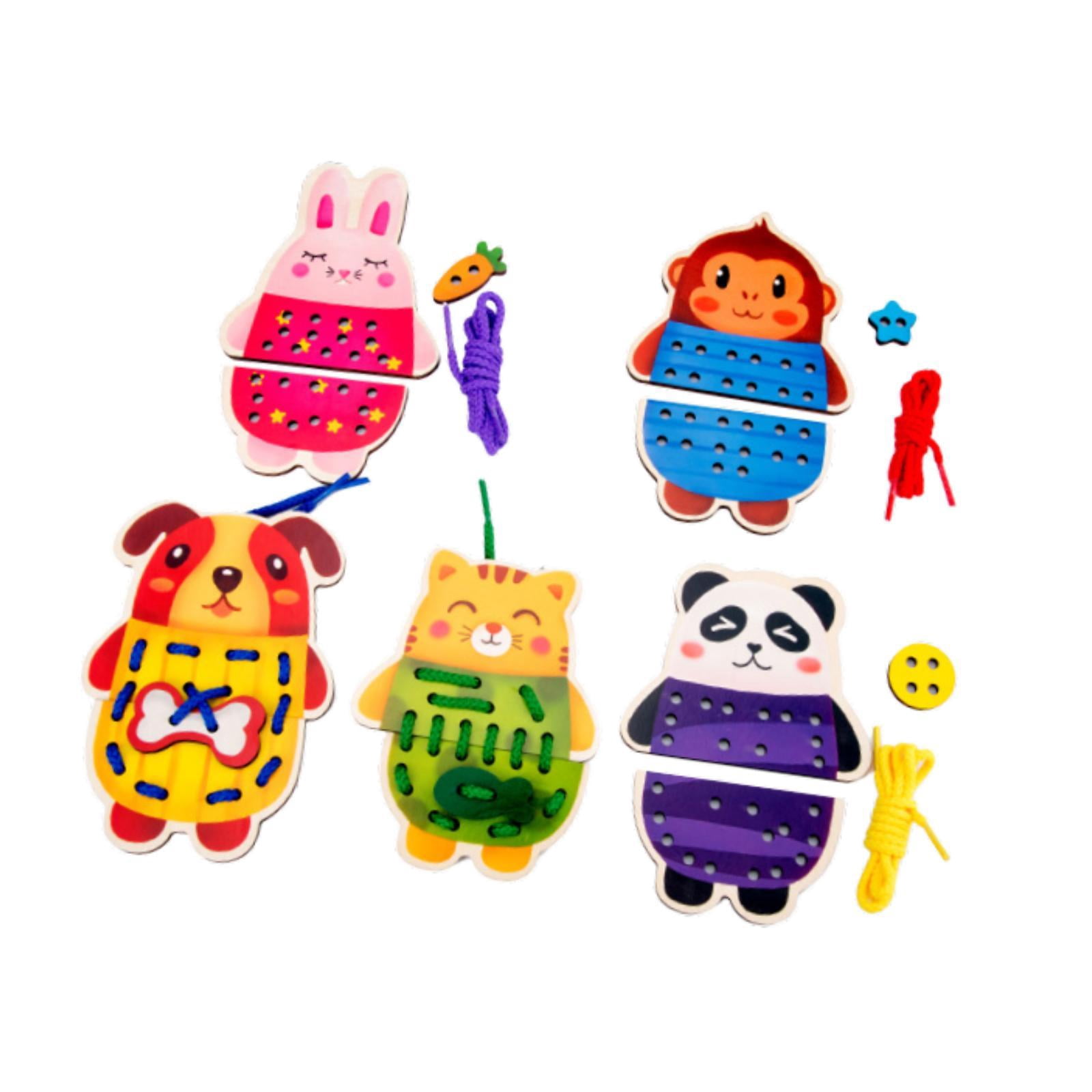 Lacing Cards Sewing Kit Wooden Threading Activity for Preschoolers Boys Girls Educational Motor Skills Development