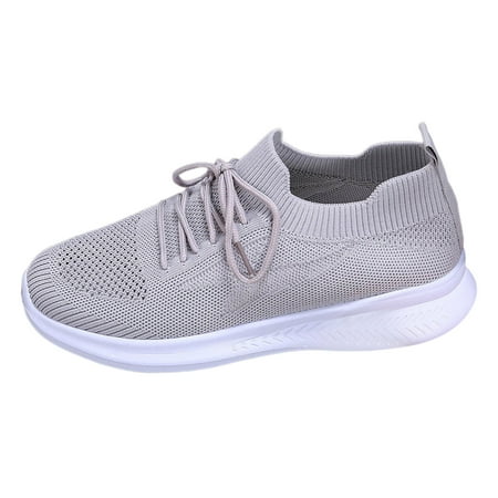OJSFQUFP Womens Fashion Sneakers Ladies Flyweaving Mesh Sports Casual Socks Shoes Breathable Plus Size Lightweight Running Shoes Sneakers Casual Shoes Dress Shoes for Women Comfortable Dressy Grey 40