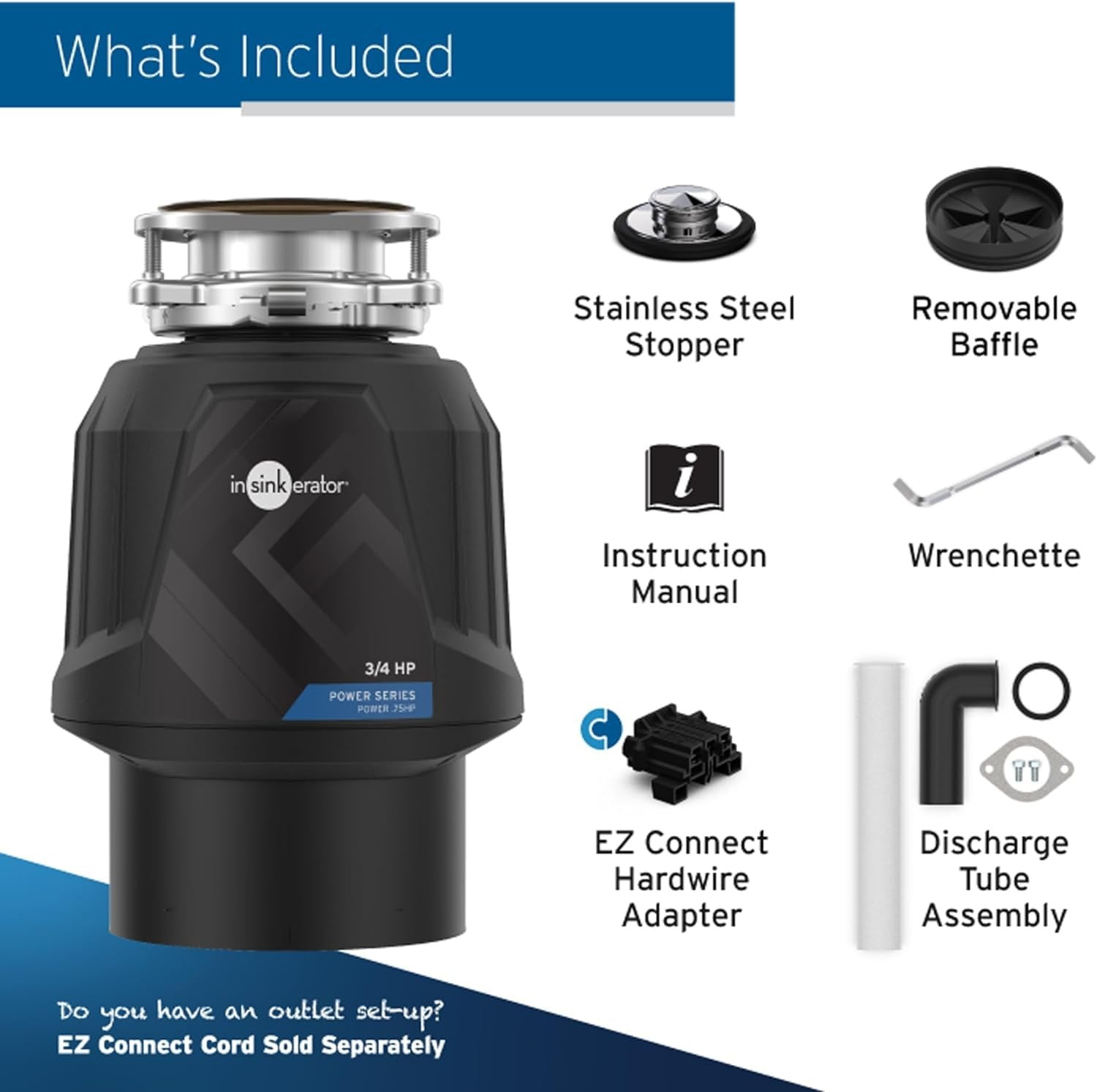 InSinkErator Power Series .75HP Garbage Disposal with EZ Connect Hardwire Adapter