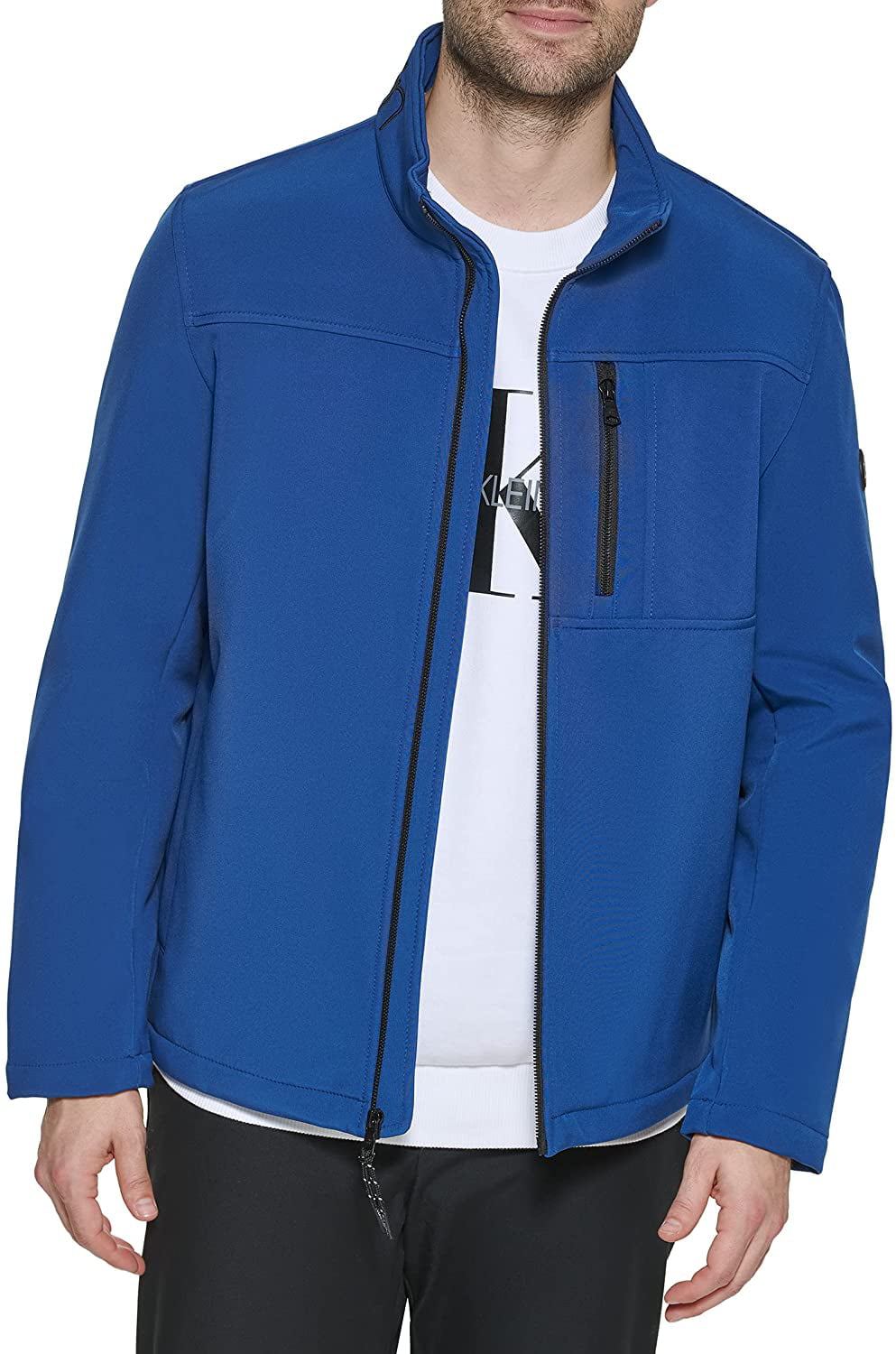 Calvin Klein Mens Water Resistant Soft Shell Open Bottom Jacket Standard  and Big Tall Medium Blue Edge - Walmart.com