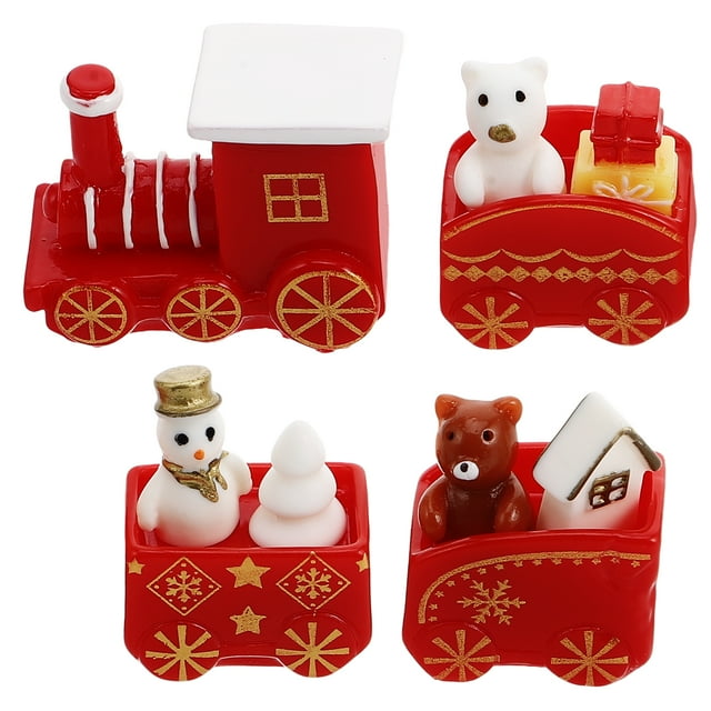 10pcs Mini Train Decor Set Table Top Ornament for Festival Party Decor Mini Tree Train Decorations Wood Train Decor for Table Top Ornament