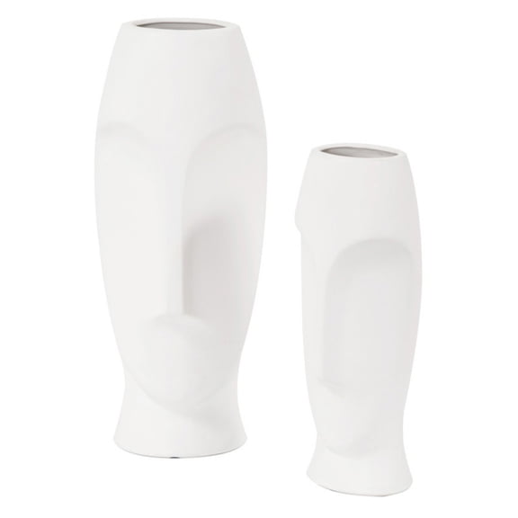 Howard Elliott 34094 Abstract Faces Ceramic Vase Set, Matte White, 2-Piece