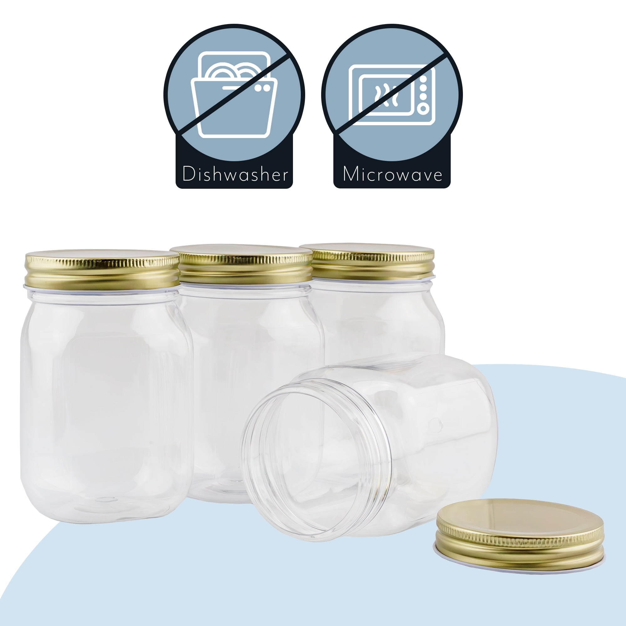 Tebery 12 Pack Clear Plastic Mason Jars with One Piece Lids, 16OZ Mason  Cocktail Cup Shatterproof Drinking Jar, Refillable Empty Slime Storage