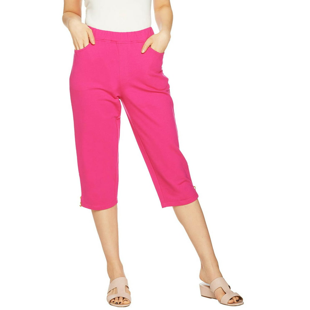 Quacker Factory Womens Plus French Terry Pull-On Capri Pants 3X Pink ...