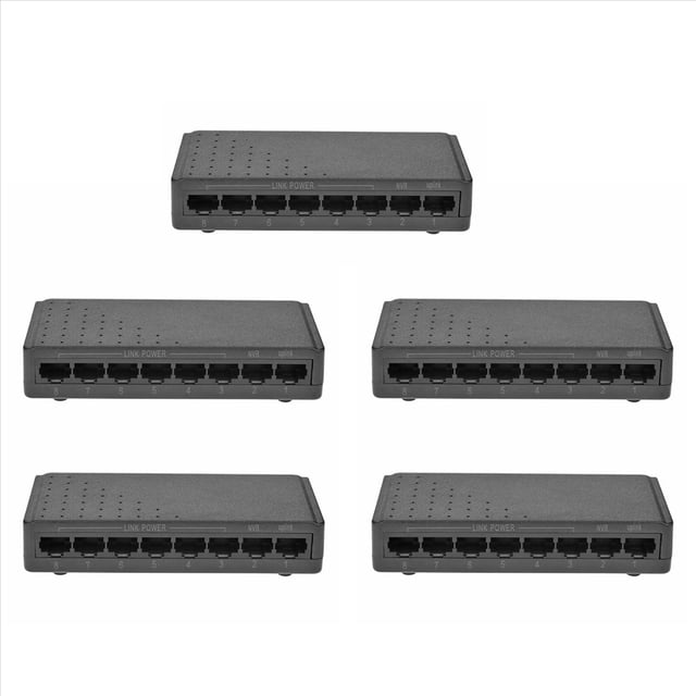 5X 8 Puertos 6 + 2 Poe Switch Inyector Alimentación Sobre Rj45 de Red Familiar Ethernet 10 / 100M para Cámaras Sin Adaptador de Corriente
