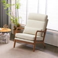 thumbnail image 2 of IVV High Back Armchair in Beige Linen, Comfy Upholstered Accent Chair with Wooden Legs and Lumbar Pillow for Living Room, Bedroom, Apartment, 2 of 10