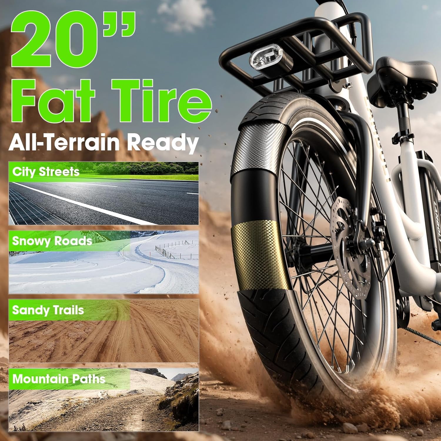 Electric Bike for Adults 1000W Peak Motor Ebike with 48V15Ah Removable Battery 20" x 3.0 Fat Tire Step-Thru 7-Speed Commuter Electric Bicycle Up to 24 MPH 70 Miles Range UL 2849 Certified