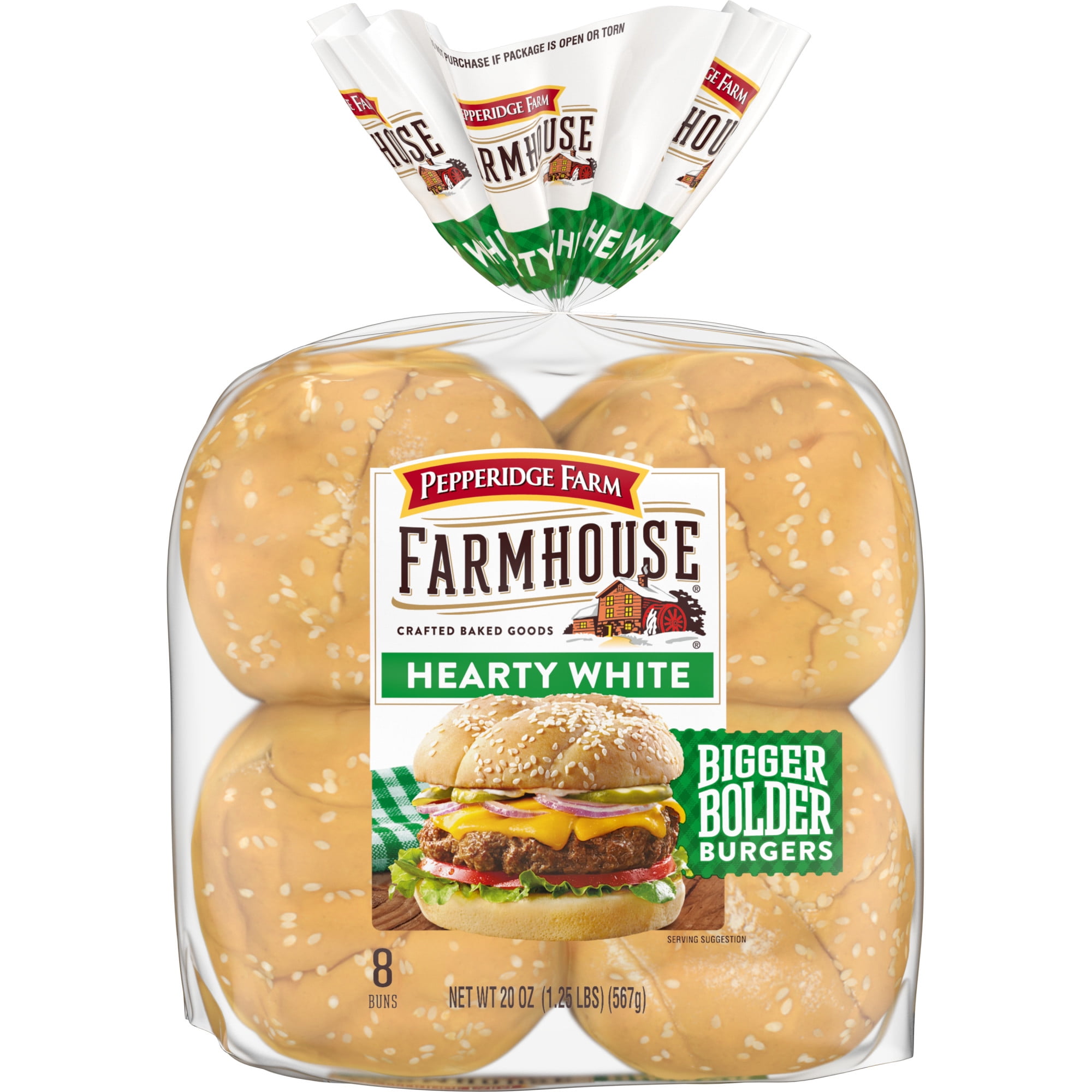 Pepperidge Farm Farmhouse Hearty White Hamburger Buns, 8Pack Bag