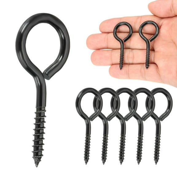 6 Pack Screw Eyes, M4x50mm 304 Stainless Steel Heavy Duty Eye Bolts Screw, Black