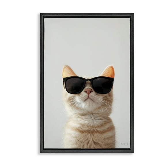 Stupell Industries Cool Sunglasses Cat Animals & Insects Painting Black Floater Framed Canvas Art Print Wall Art, 17 x 25