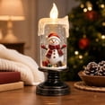 thumbnail image 3 of Christmas Snow Globe Candle Lamp Snowman Lighted Swirling Water Snowflake Tabletop Decor, 3 of 5