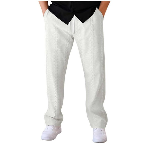 hotojiny Men's Lounge Pant Fall Soft Lightweight Knitted Trousers Loose Fit Open Bottom Plain Straight Leg Pants with Pockets