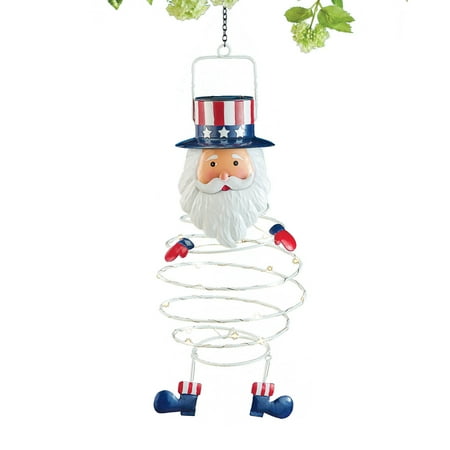 Hanging Porch Lanterns Solar Spiral-Shaped Uncle Sam Hanging Lantern with Red, White, and Blue Accents -Hanging Yard Figurine for Tree or Porch ()